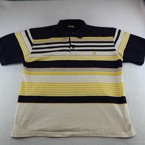 Brooklyn Xpress Polo Shirt Mens XL Navy Yellow Striped Rugby Causal Logo Flaws